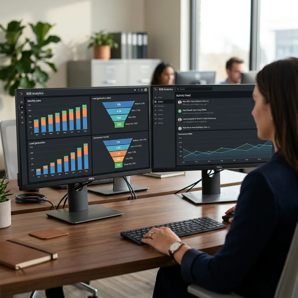 Engagement analytics dashboards with funnels and activity feeding back to the CRM.